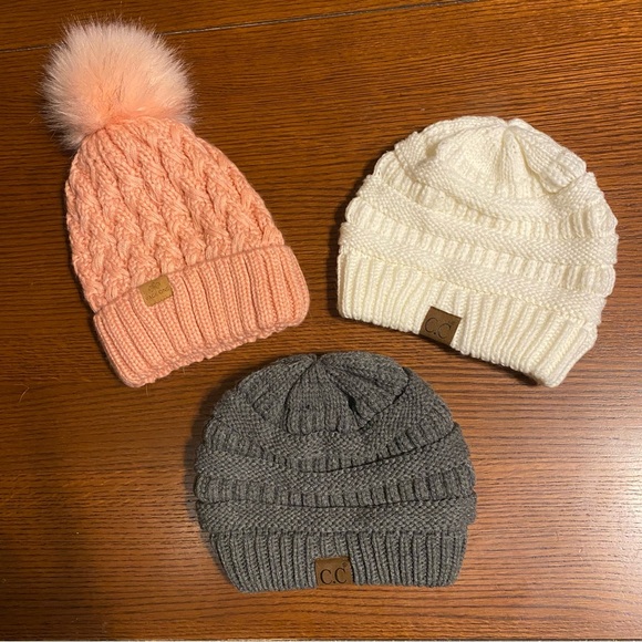 Multiple CC Beanie Hats - Pink, Grey & Cream - Picture 1 of 3